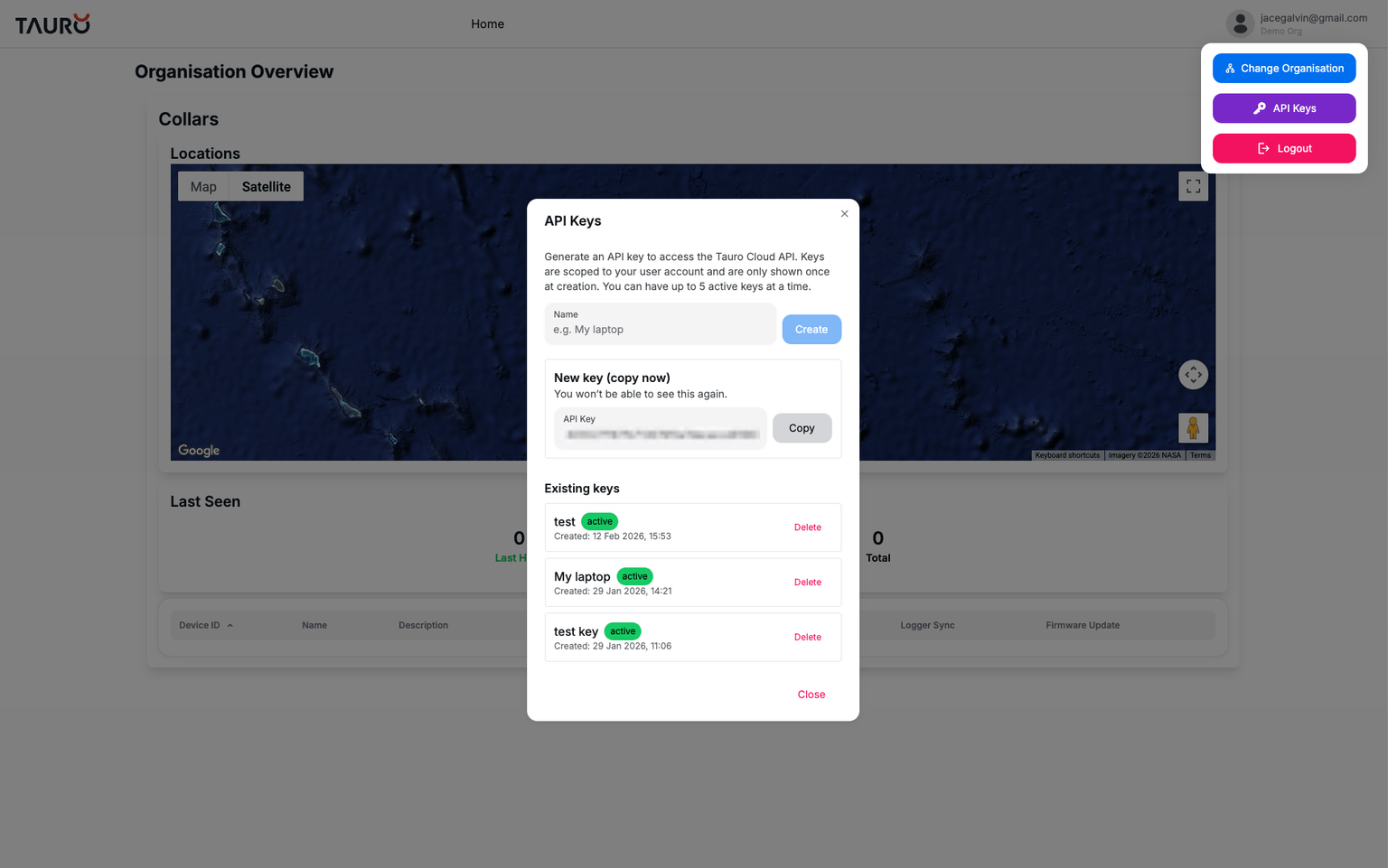 API Keys View